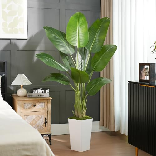 Lifelike Bird of Paradise Artificial Plant 6ft Faux Banana Leaf Tree with White Tall Planter for Home Decor - Perfect Indoor Silk Floor Plant for Living Room, Office, and Bedroom Ambiance Enhancement | Amazon (US)
