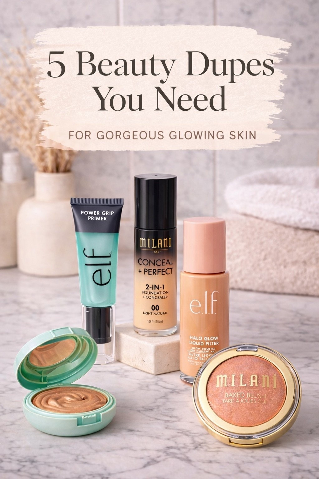 First, e.l.f. Halo Glow Liquid Filter — the viral dupe for Charlotte Tilbury Flawless Filter but at a fraction of the cost

Next, e.l.f. Power Grip Primer, similar to Milk Hydro Grip to help your makeup stay all day.

Then Milani Conceal + Perfect 2-in-1 Foundation for long-wear full coverage.

For a bronzer-try the Physicians Formula Butter Bronzer its comparable to higher-end cream bronzers like Chanel or Patrick Ta

And add to cart this Milani Baked Blush in Luminoso for that radiant glow.

#LTKBeauty #LTKselfcare #LTKgrwm