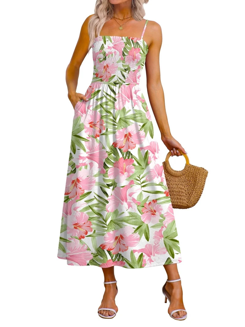 WIHOLL Maxi Dresses for Women 2026 Spaghetti Strap Flowy Boho Long Sundress with Pockets Spring S... | Walmart (US)
