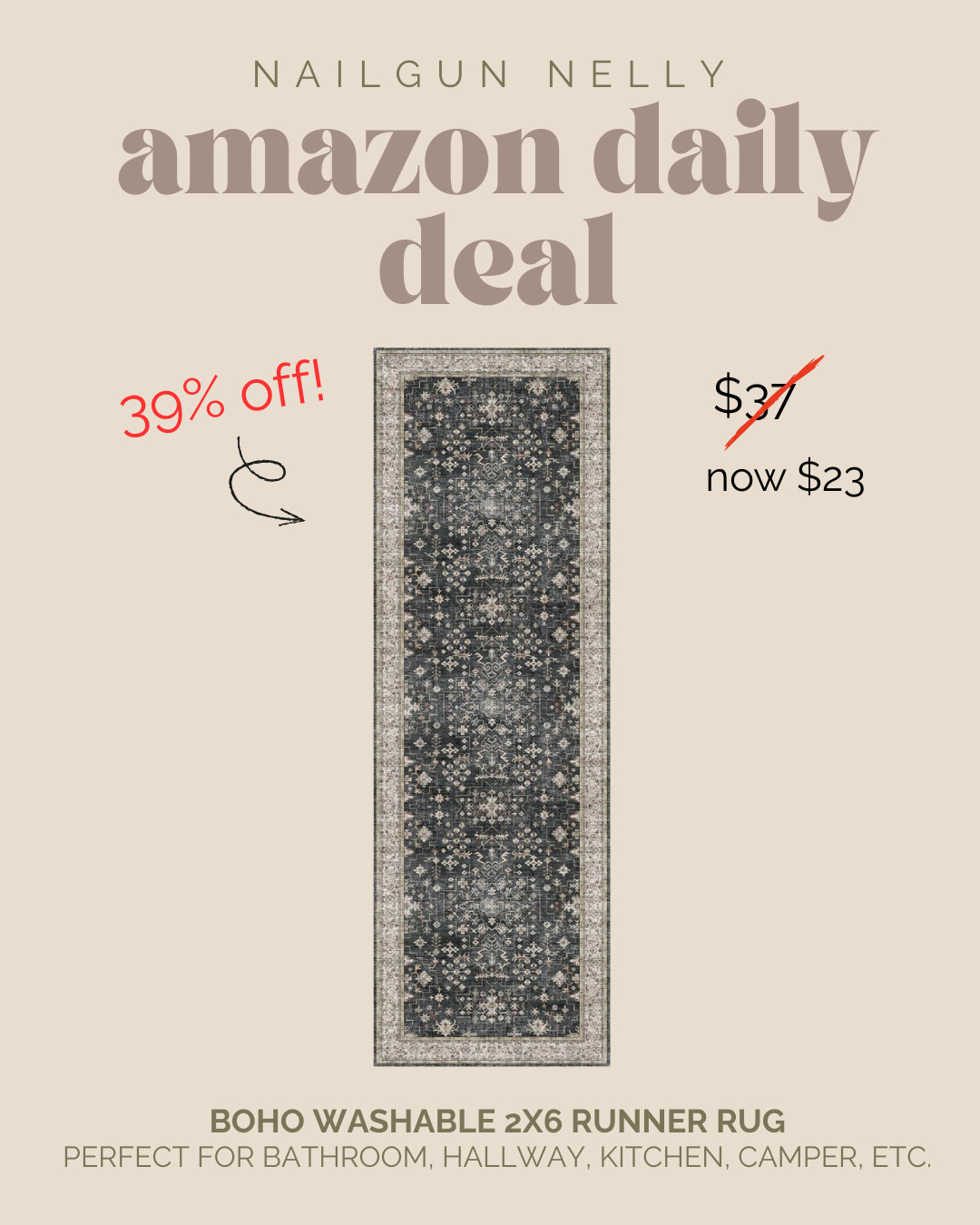 Amazon Daily Deal! - Boho Washable 2x6 Runner Rug. 
Perfect for Bathroom, Hallway, Kitchen, Camper, ETC 

 #LTKOver40 #LTKHome #LTKSaleAlert