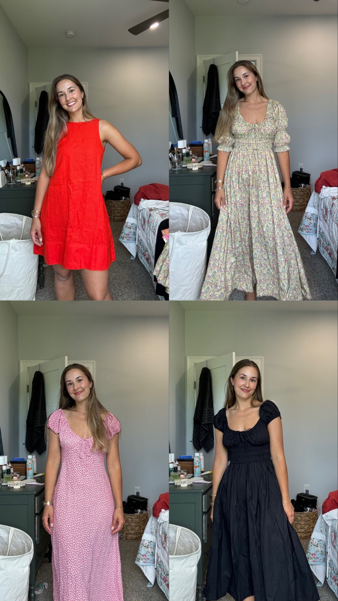 dresses for euro summer: 
top left: size S
top right: right S
bottom left: size XS but old doen sofia dress from poshmark (linked new colorway)
bottom right: size XS

#LTKSeasonal