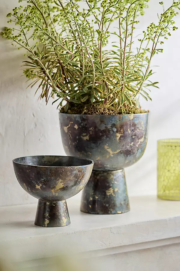 Weathered Aluminum Pedestal Urn | Terrain