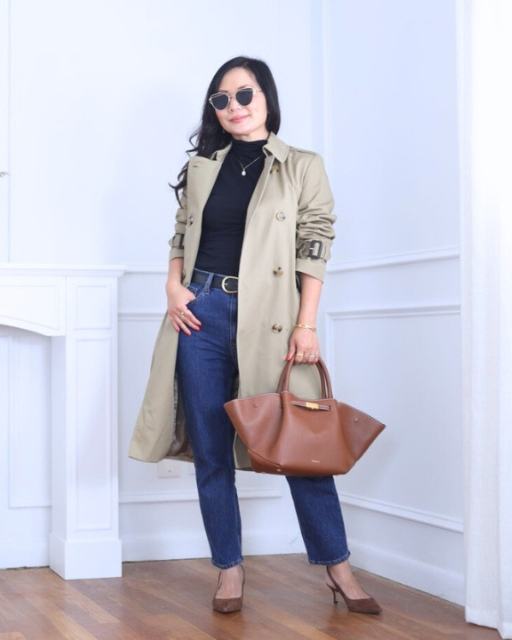 Wearing a trench coat from Mango with a mock neck top from Quince and jeans from Abercrombie — classic pieces layered for an effortlessly chic look. I’m 5’2, wearing size S and size 27 in jeans.

#LTKPetite #LTKOver40 #LTKStyleTip