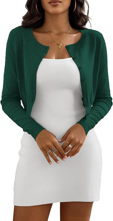 Women's Cropped Cardigan Sweaters Crew Neck Button Down Open Front Knit Bolero Shrugs | Amazon (US)