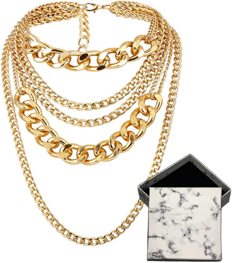 CIBIRICH Punk Chain Chunky Necklaces for women Multilayer Collar Necklace Gold | Amazon (US)