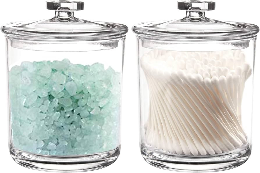 Youngever 2 Pack 15 Ounce Clear Plastic Apothecary Jars, Qtip Holder, Cotton Swab Holder, Bathroo... | Amazon (US)