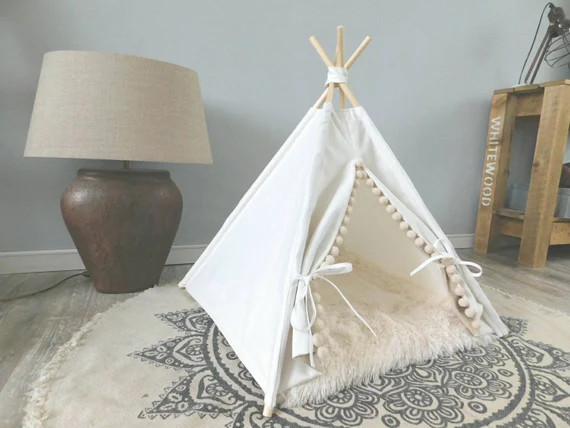 Pet teepee including fake fur or linen pillow, tent, tipi, teepee, dog tipi, cat teepee, cat tipi... | Etsy (US)