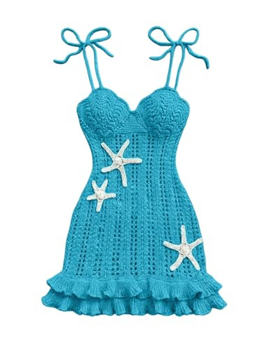 Floerns Women's Starfish Tie Shoulder Sweater Dress Layered Ruffle Beach Mini Dresses | Amazon (US)