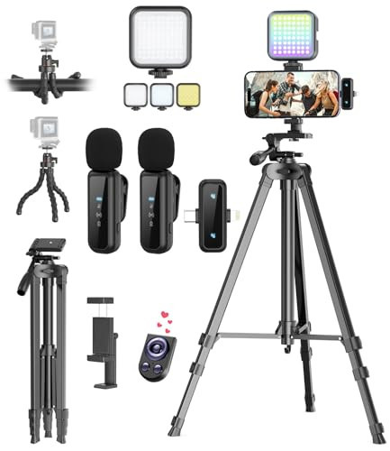 Vlogging Kit for iPhone/Android, YouTube Starter Kit with Wireless Microphone/Camera Tripod/Flexible Tripod/RGB Fill Light, Content Creator Essentials Kits for TikTok Vlog Video Recording | Amazon (US)