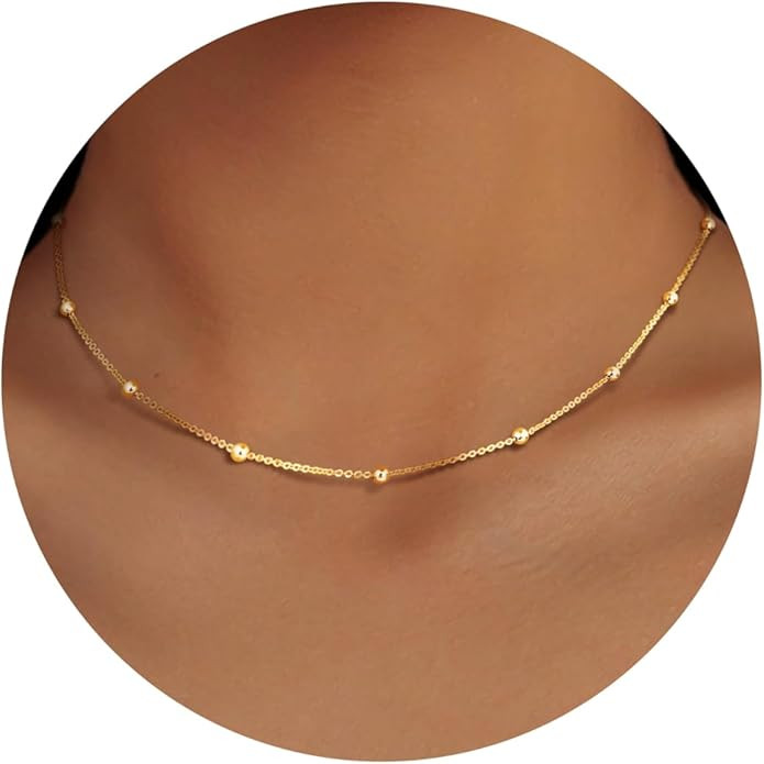 MJartoria Dainty Choker Necklace for Women 14K Gold Plated Minimalist Chain Choker Necklace Trend... | Amazon (US)