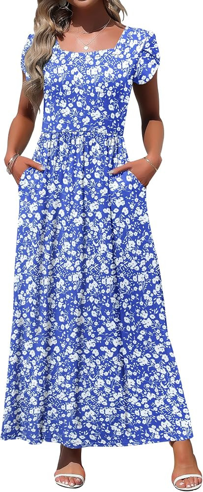 MOLERANI Women's Square Neck Maxi Dresses Petal Sleeve Summer Long Dress | Amazon (CA)