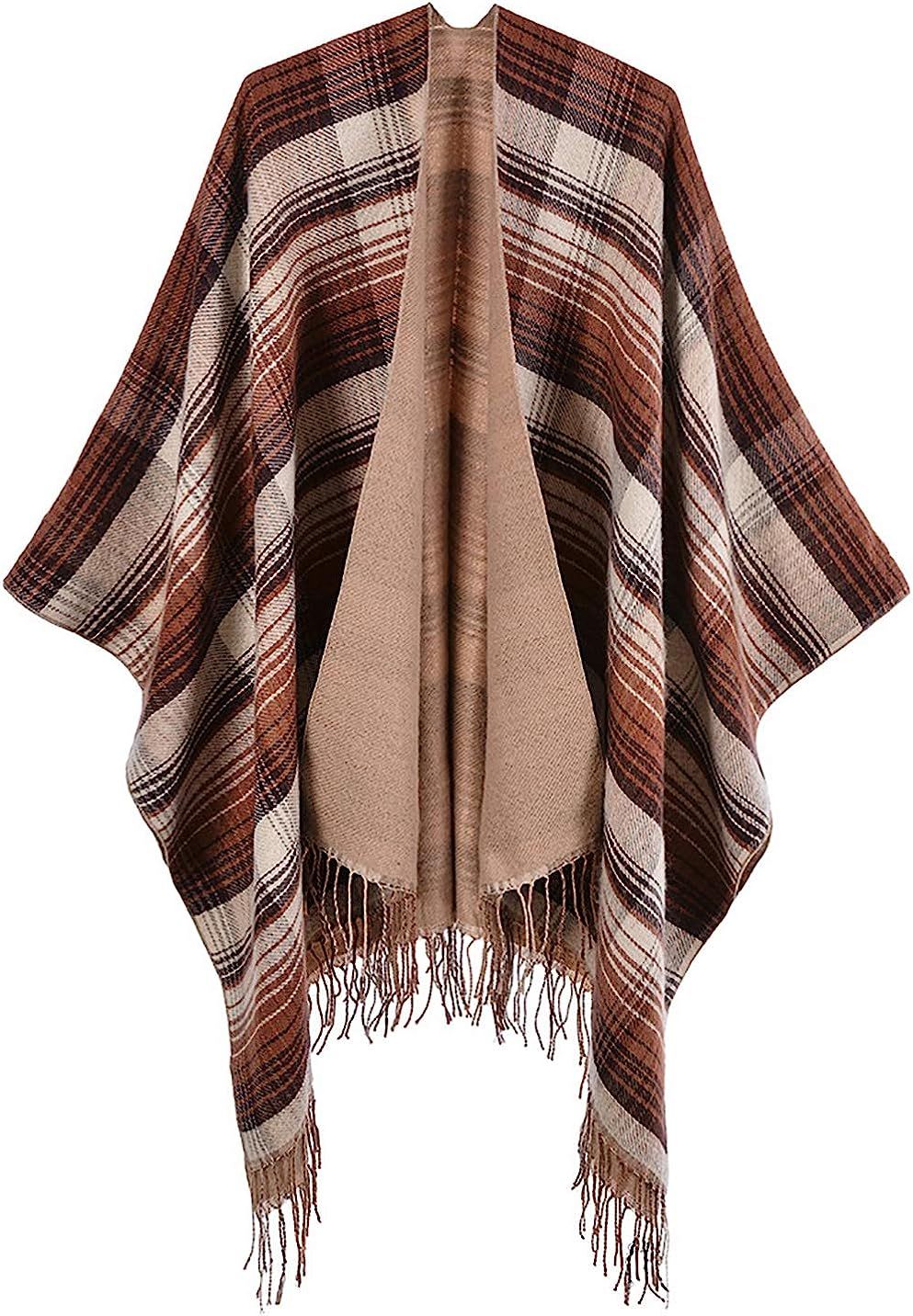 Lacavocor Women's Warm Shawl Wrap Cape Winter Cardigan Sweaters Open Front Poncho | Amazon (US)