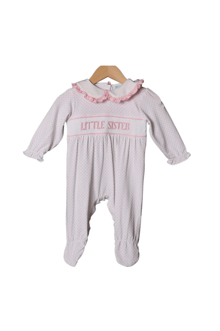 Smocked Little Sister Bitty Dot Footed Romper | The Smocked Flamingo