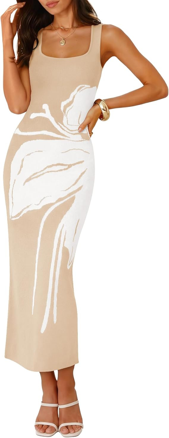 ZESICA Women's 2026 Summer Spring Floral Maxi Dress Beach Vacation Casual Sleeveless Tank Knitted... | Amazon (US)