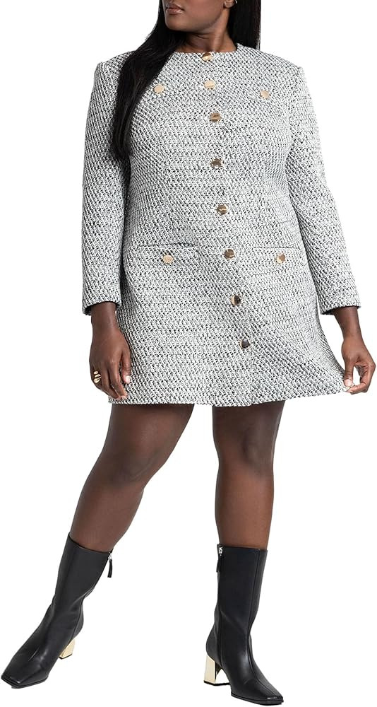 ELOQUII Women's Plus Size Tweed Long Sleeve Mini Dress | Amazon (US)