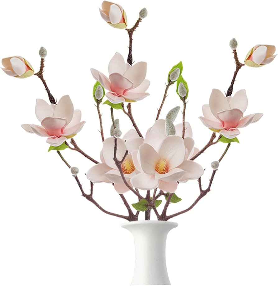 Artificial Magnolia Flowers,3Pcs Real Touch Magnolia Bouquet for Floral Arrangement,20.1 Inch Ben... | Amazon (US)