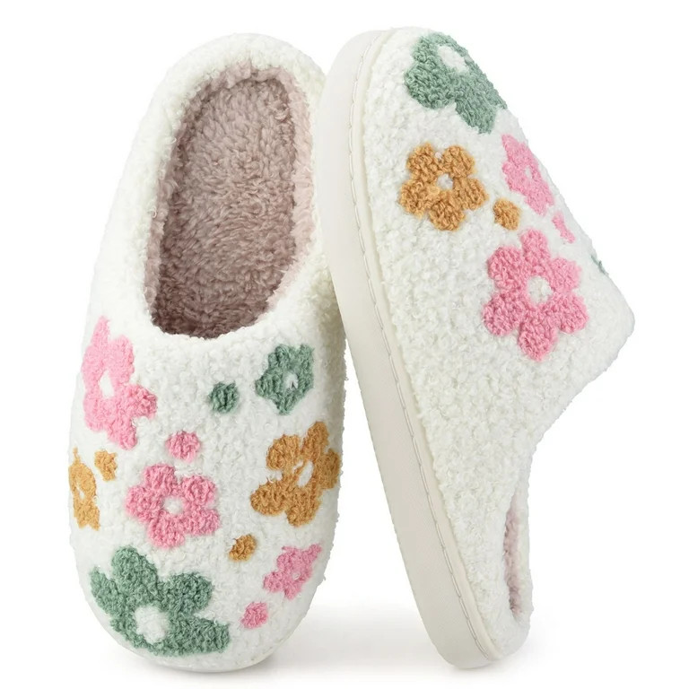BERANMEY Cute Cartoon Flower Slippers for Women Soft Plush Comfy Warm Slip-On Couple Slippers fo ... | Walmart (US)