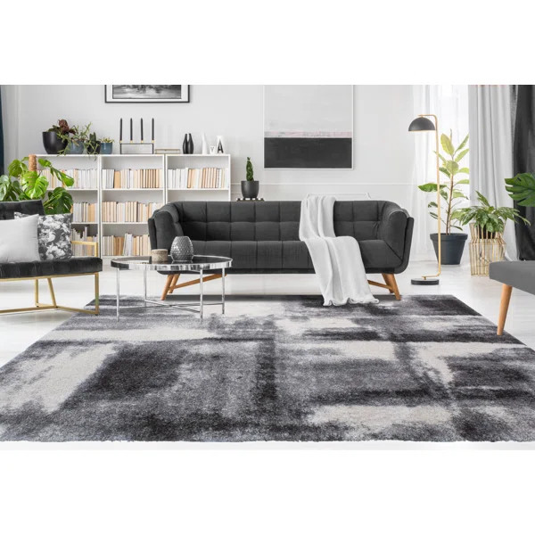 Alban Abstract Shag Charcoal Area Rug | Wayfair North America