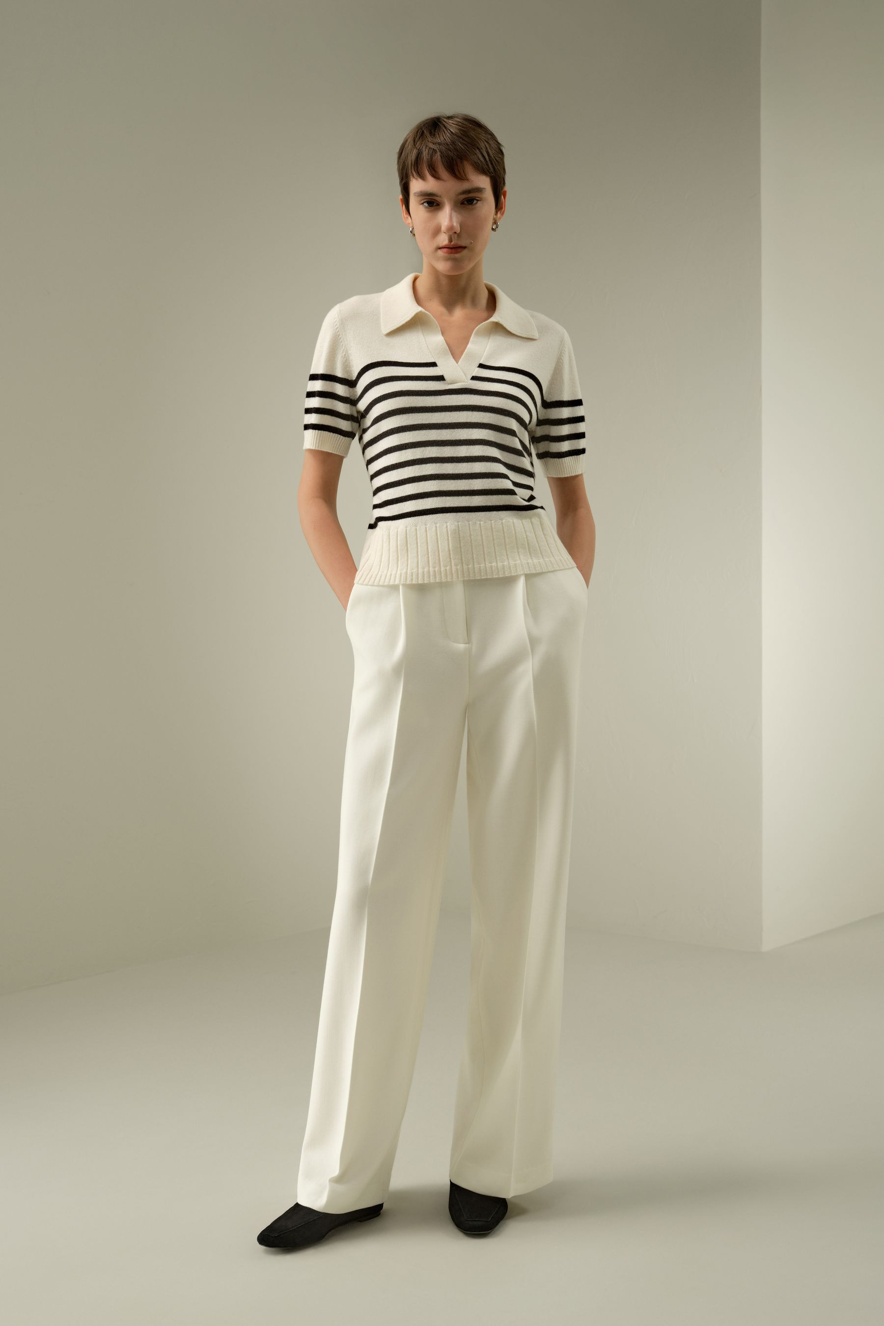 Striped Cashmere Polo Sweater | LILYSILK