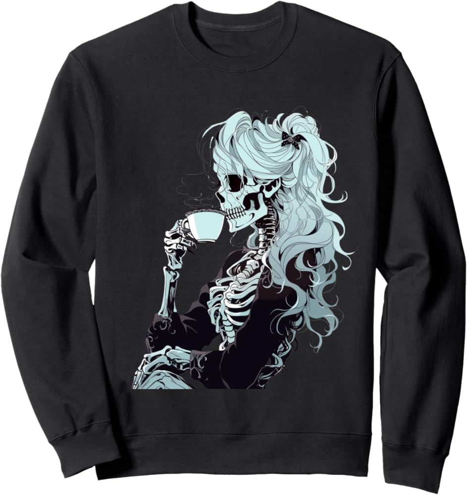 Messy Bun Coffee Drinking Skeleton DIY Halloween Costume Sweatshirt | Amazon (US)