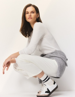 The White Company Organic Cotton Layering Long-Sleeve T-shirt, White, Size: 14 | The White Company UK & ROW
