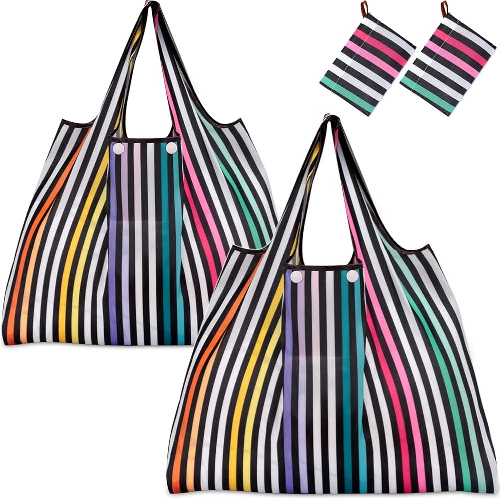 KINGMAS Reusable Grocery Bags, Eco-Friendly Folding Tote Shopping Bag fits in Pocket, Washable Wa... | Amazon (US)