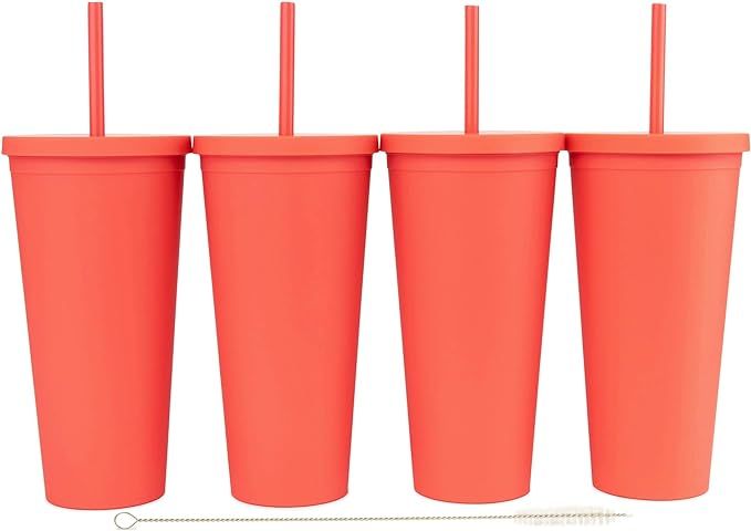 Tumblers with Lids (4 pack) 22oz Pastel Colored Acrylic Cups with Lids and Straws | Double Wall M... | Amazon (US)