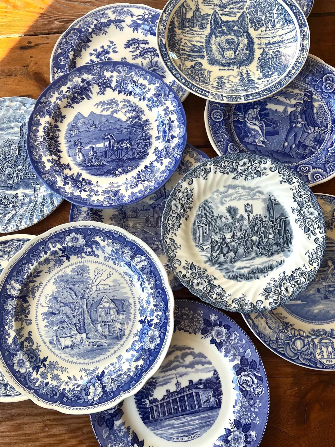 Blue and White Transferware Plates With Scenery Toile Aesthetic Mix & Match Dishes Timeless Plate... | Etsy (US)