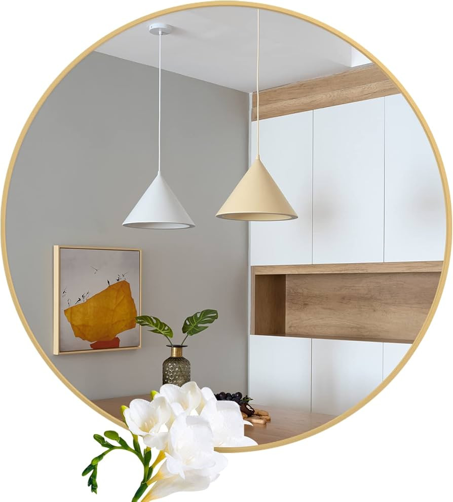 Round Wall Mirror 36 Inch Gold Circle Mirror, Large Circular Mirrors for Wall Decor, 36" Metal Mi... | Amazon (US)