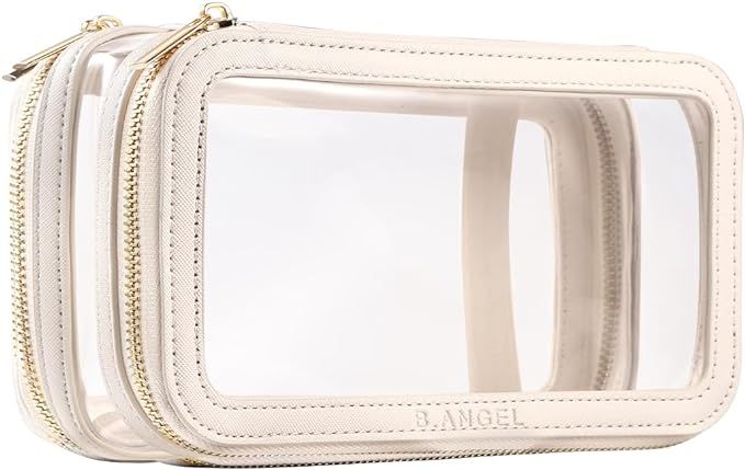 B.ANGEL Clear Makeup Bag, Double Layer Cosmetic Bags Travel Toiletry Bag, Portable Make up Case O... | Amazon (US)