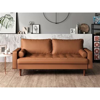 Goodwyn 69.68" Wide Faux Leather Square Arm Sofa Corrigan Studio® Upholstery Color: Brown Faux Leath | Wayfair North America