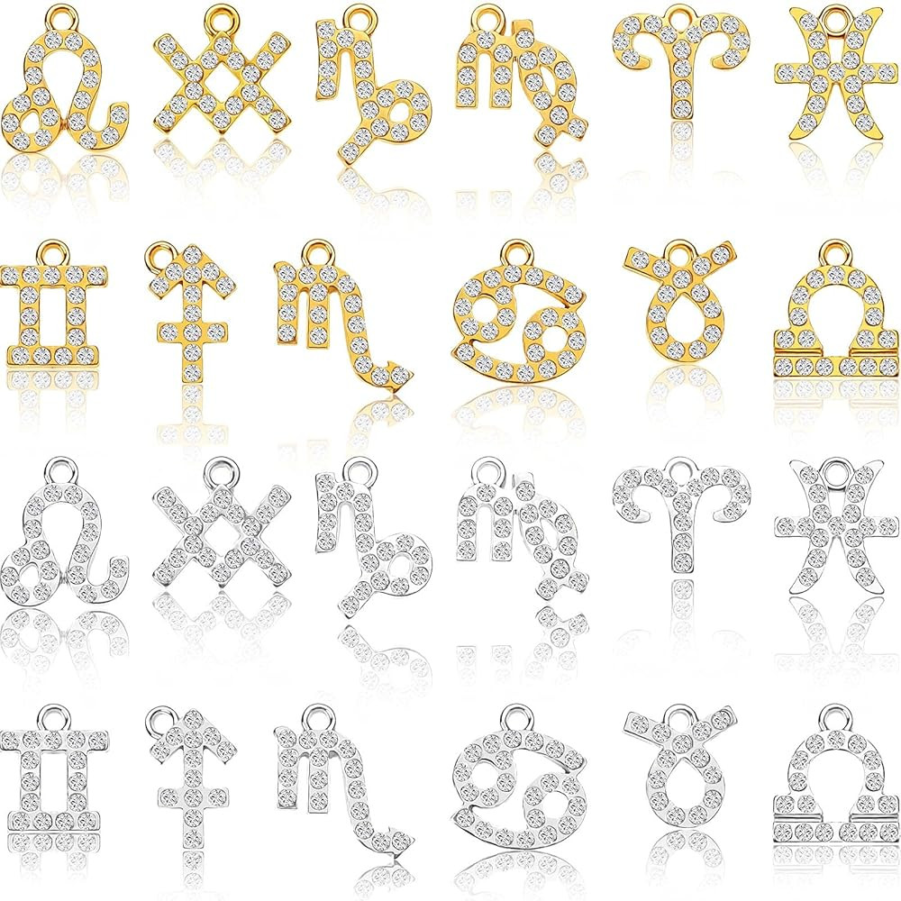 Hicarer 24 Pieces Zodiac Charms Sign for DIY Jewelry Making Rhinestone Zodiac Theme Pendant Alloy... | Amazon (US)