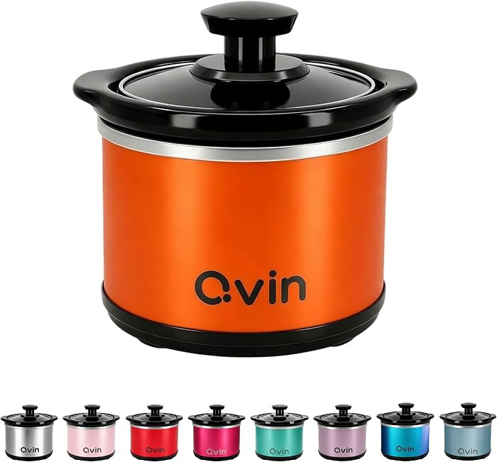 Qvin 0.65qt Mini Round Slow Cooker, Fondue Melting Pot Warmer, Orange | Amazon (US)