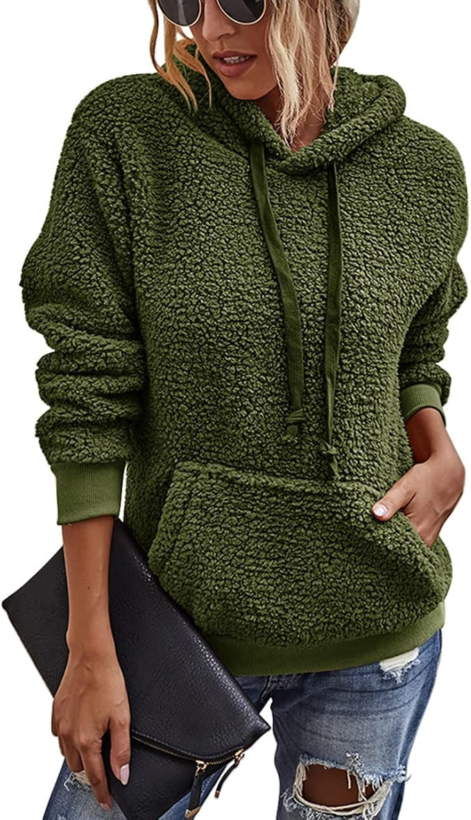 KIRUNDO 2022 Fall Winter Women’s Fuzzy Fleece Hoodies Sweatshirts Casual Long Sleeves Shaggy Sh... | Amazon (US)