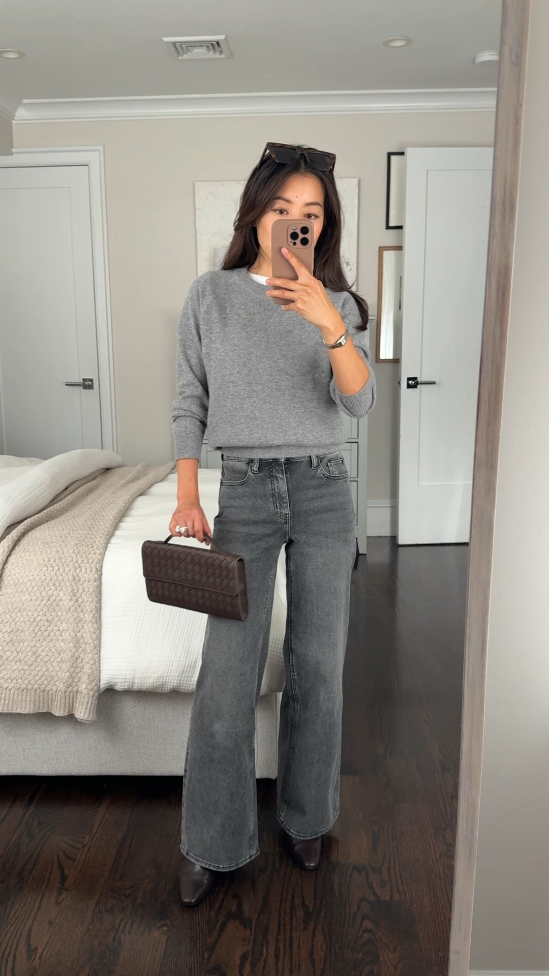 Finally restocked! But sad they’re phasing this petite friendly style out

• Mongolian shrunken cashmere sweatshirt xs - lightweight crewneck sweater that comes in lots of colors, has a shrunken petite friendly fit and banded bottom so you don’t have to tuck 

• Bella wide leg jeans 24 waist x 28 inseam - “greyed out” wash, TTS I am 5 ft tall these have stretch and very comfy

Exact wash sold out but linking other color in same jeans 

• Handwoven top handle clutch

#LTKStyleTip #LTKPetite #LTKWorkwear
