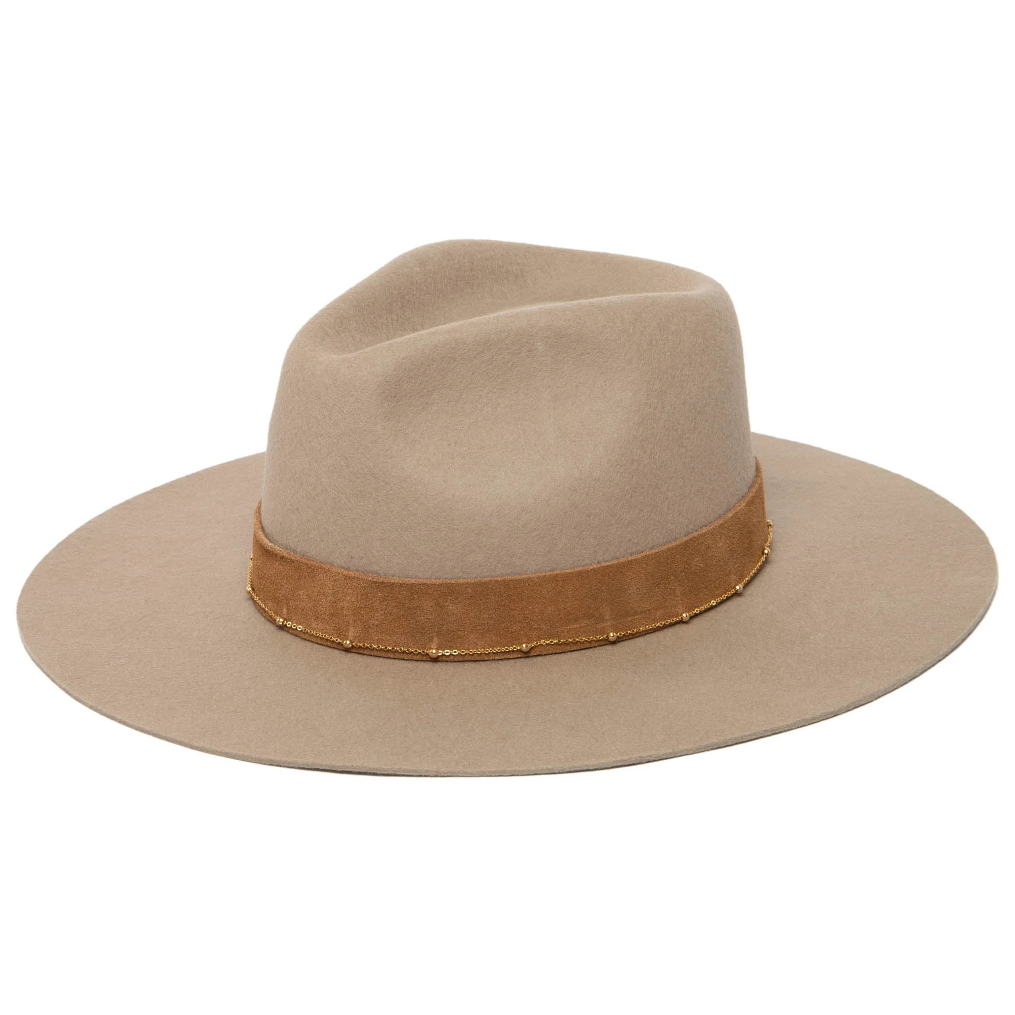 Loretta - Stiff Brim Fedora with Suede Band and Gold Chain | San Diego Hat Company