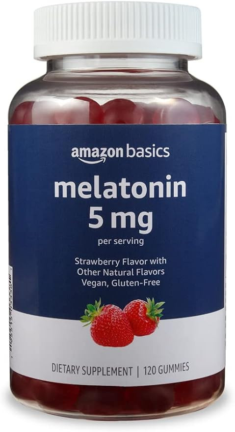 Amazon Basics Melatonin, Sleep Support Gummies, Strawberry Flavor, 5mg, 120 Count (Previously Sol... | Amazon (US)