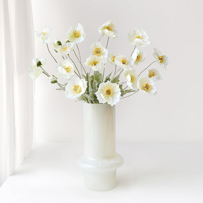 6PCS White Poppy Artificial Fake Poppies Flower with Stems Silk Floral for Wedding Bouquet Party ... | Amazon (US)