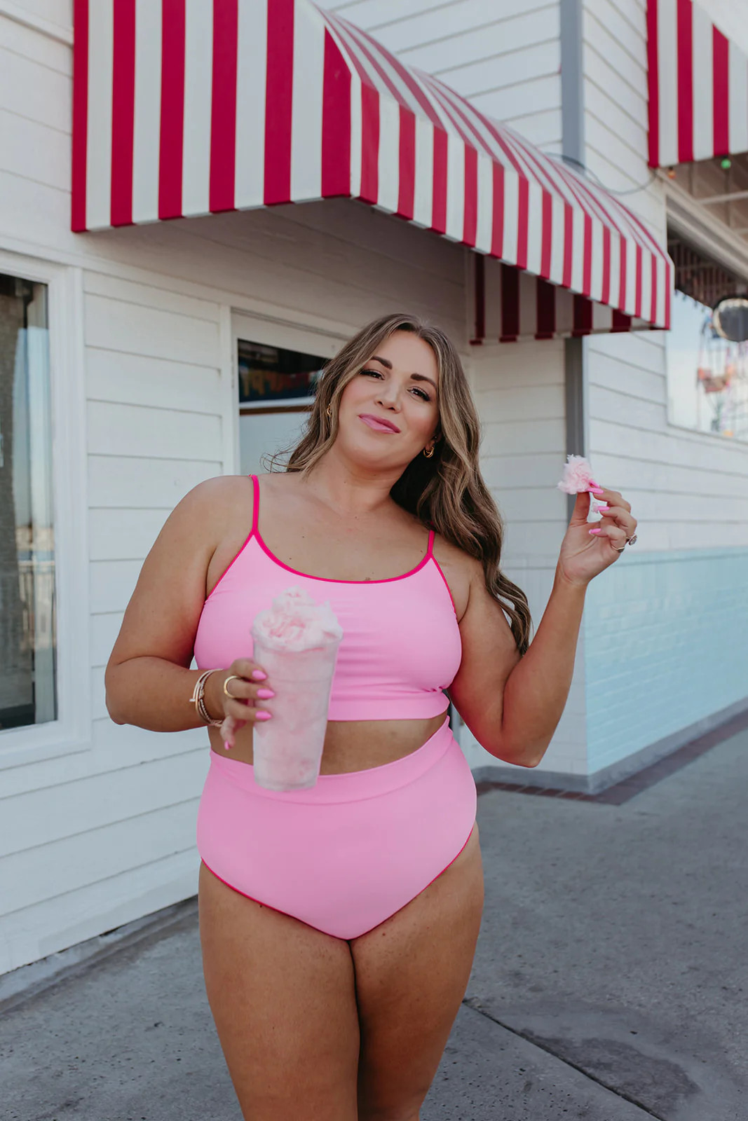 BALBOA BABE TWO PIECE IN PINK SPLASH WITH WATERMELON TRIM BY PINK DESE | Pink Desert