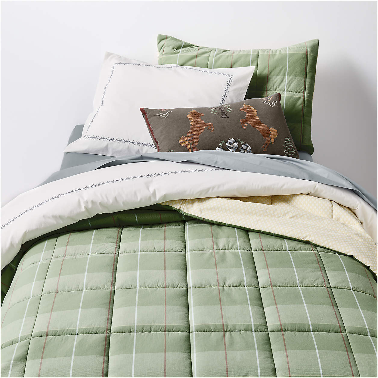 Heritage Plaid Organic Cotton Kids Twin Quilted Comforter by Sharland England | Crate & Kids | Crate & Barrel