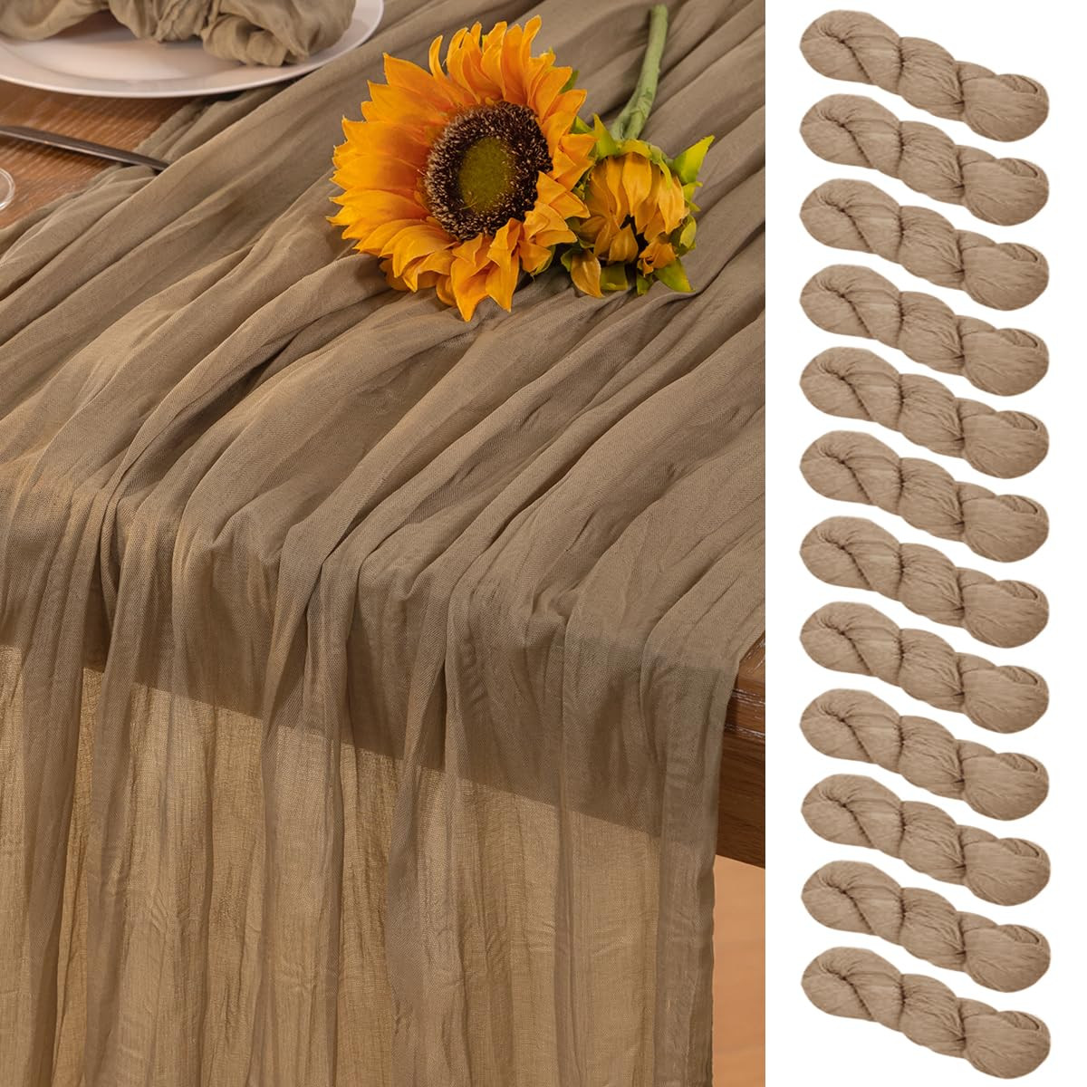 Nude Cheesecloth Table Runner 12 Pack Summer Sheer Coffee Cheese Cloth Table Runners Boho Gauze 1... | Amazon (US)
