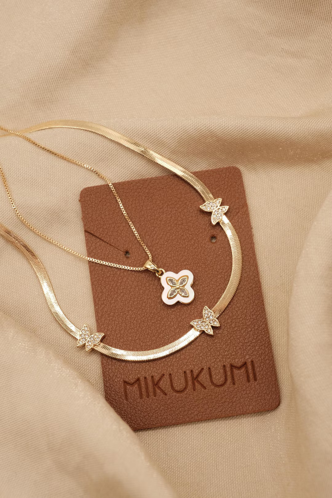 Butterfly Herringbone Necklace. 18K Gold Filled Chain Necklace. Flower Necklace. Layered Necklace... | Etsy (US)