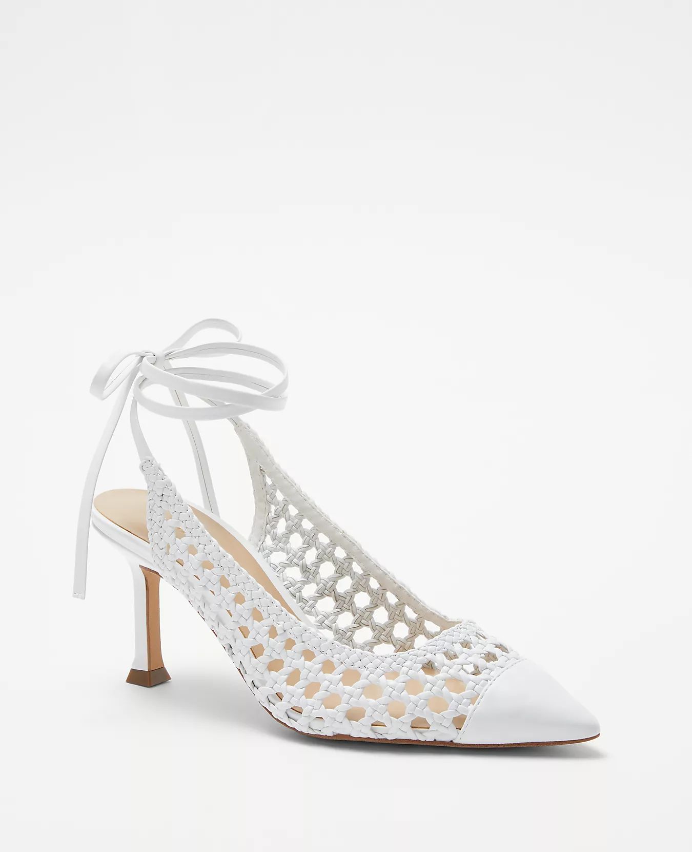Woven Ankle Wrap Leather Slingback Pumps | Ann Taylor (US)