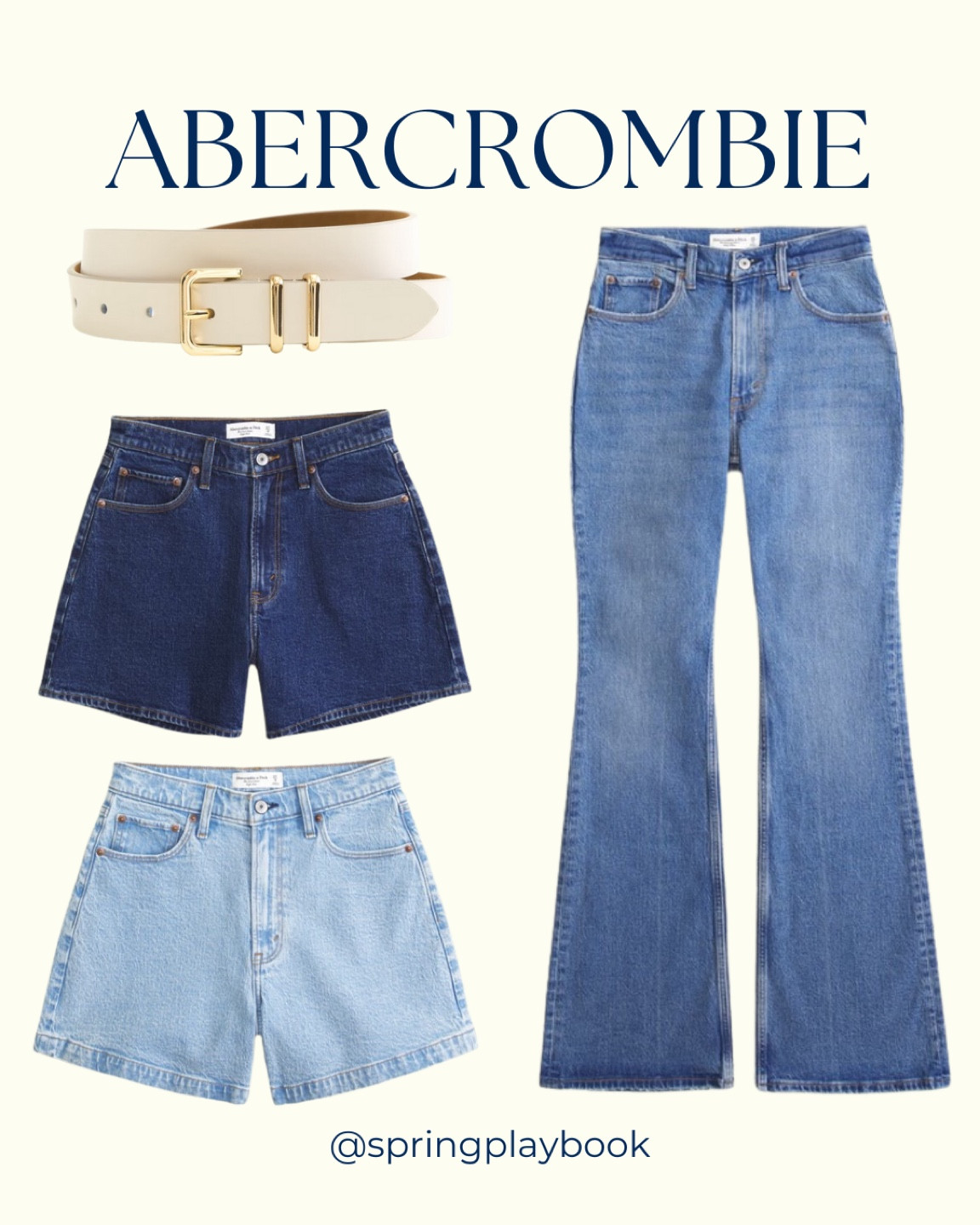 Abercrombie Curve Love High Rise Flares now come in a Medium wash!!!!!!! Also, my favorite Curve Love Dad Shorts now come with a finished hem. This cream and gold belt was an immediate ‘add to cart’. 

#createdcolorful #createdcolorfulspring #hocspring #tcispring #pcaspring #lightspring #warmspring #truespring #brightspring #clearspring #paintboxspring #bluespring