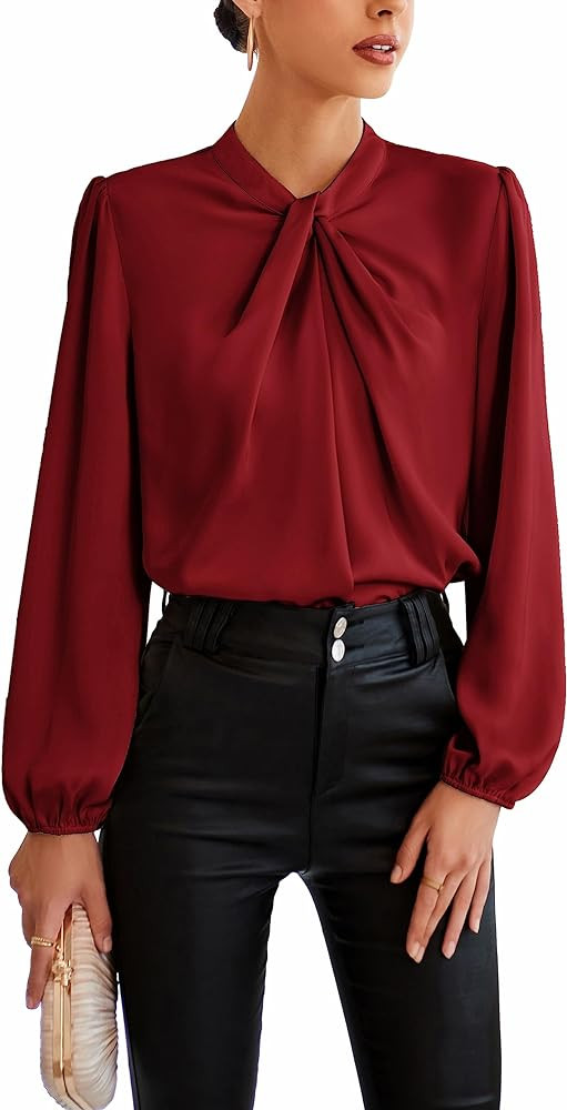 GRACE KARIN Women's Long Sleeve Shirts Mock Neck Casual Satin Blouse Tops for Business Office Wor... | Amazon (US)