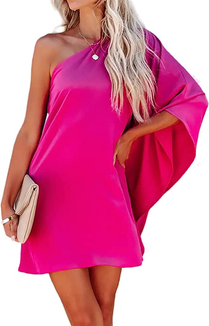 Amazon.com: Womens Midi Formal Wedding Guest Dress Sexy Hot Pink Dress Casual Summer Dress : Clot... | Amazon (US)