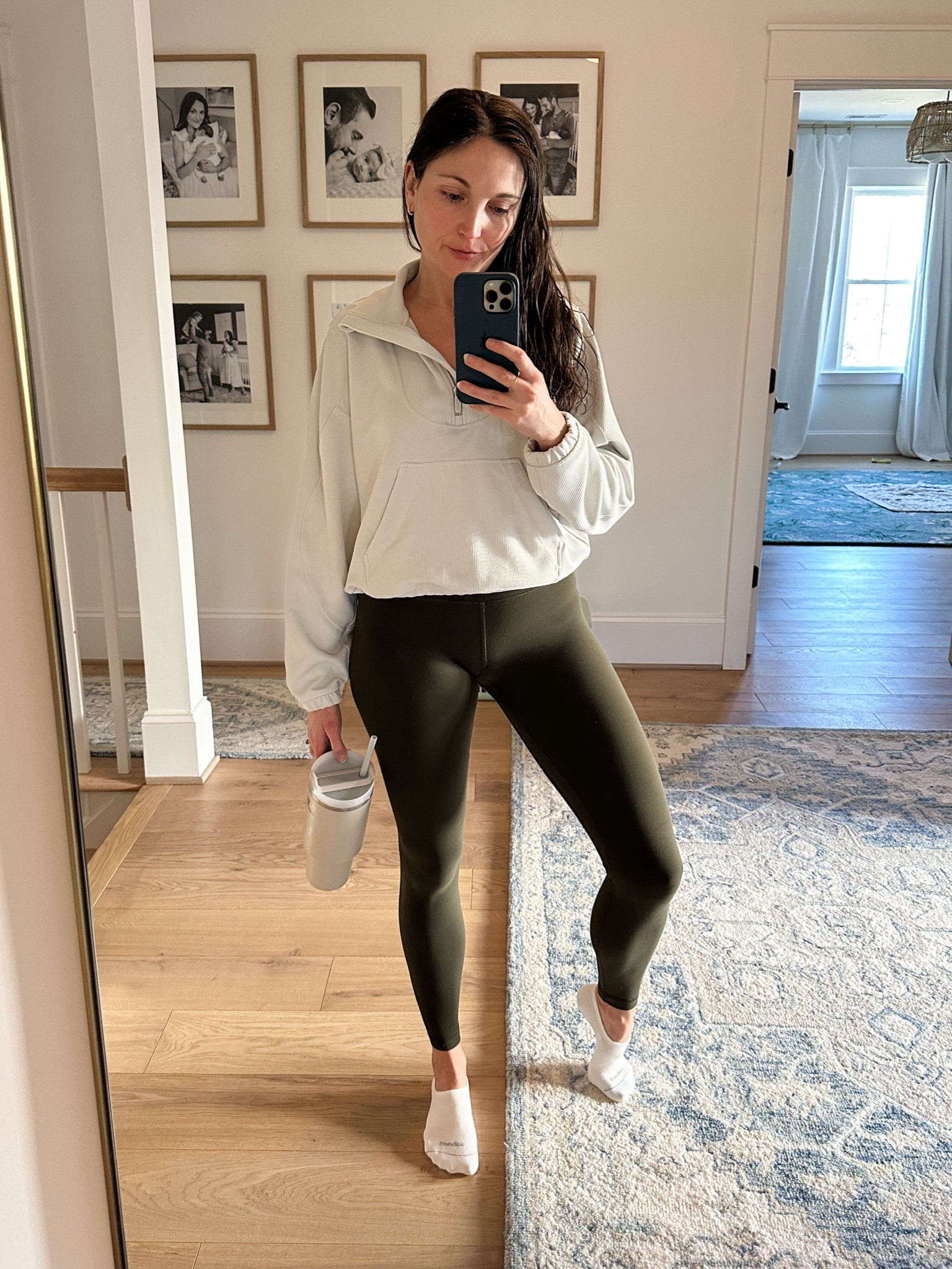 Workout done, showered and back in but athleisure for the day. Love this Lululemon pullover and these olive green align leggings are a fun change up from my standard black.

#LTKSeasonal #LTKfitness