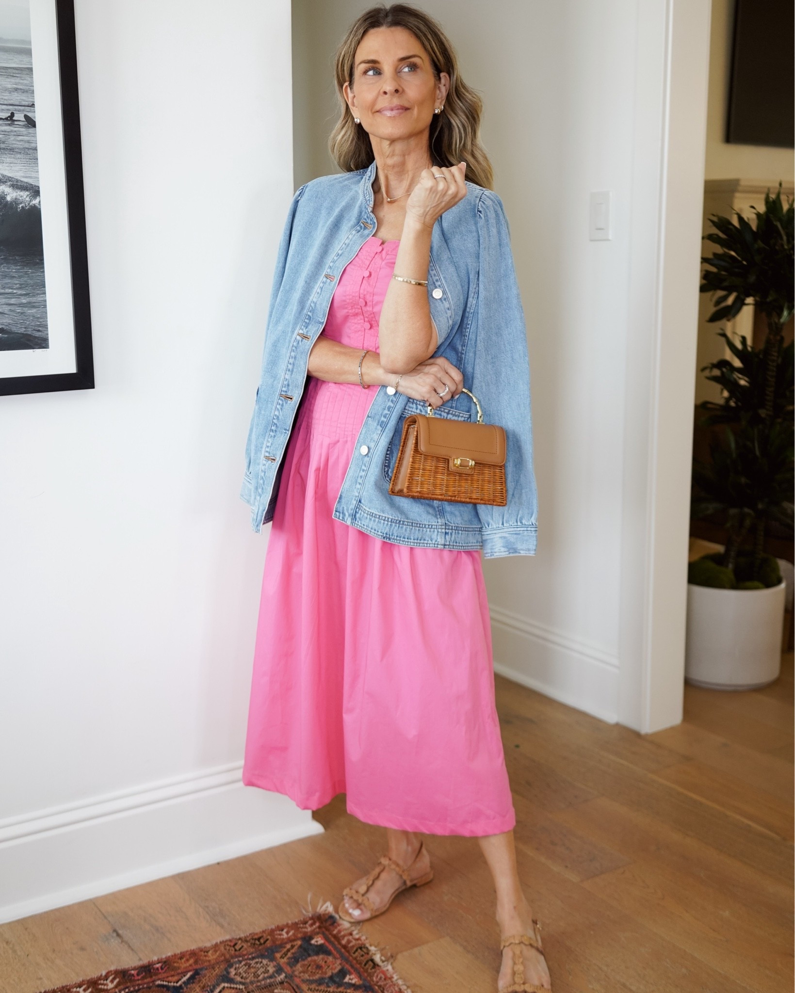 @Talbots new summer getaway drop! I’m 5’6’’
-cork shoes TTS
-pink pintuck dress size 2 regular, but runs big size down
-wicker bag

#LTKootd #LTKOver40 #LTKSeasonal