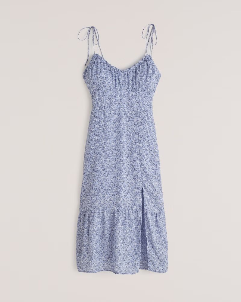 Tie-Strap Ruched Midi Dress | Abercrombie & Fitch (US)