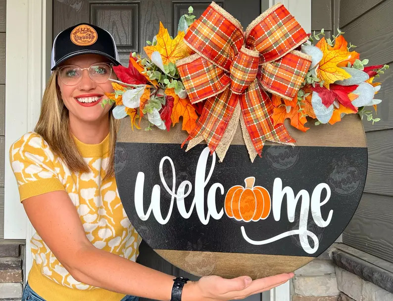 Fall Front Door Decor Fall Door Hanger Fall Welcome Sign Pumpkin Door Hanger Fall Door Wreath Fal... | Etsy (US)